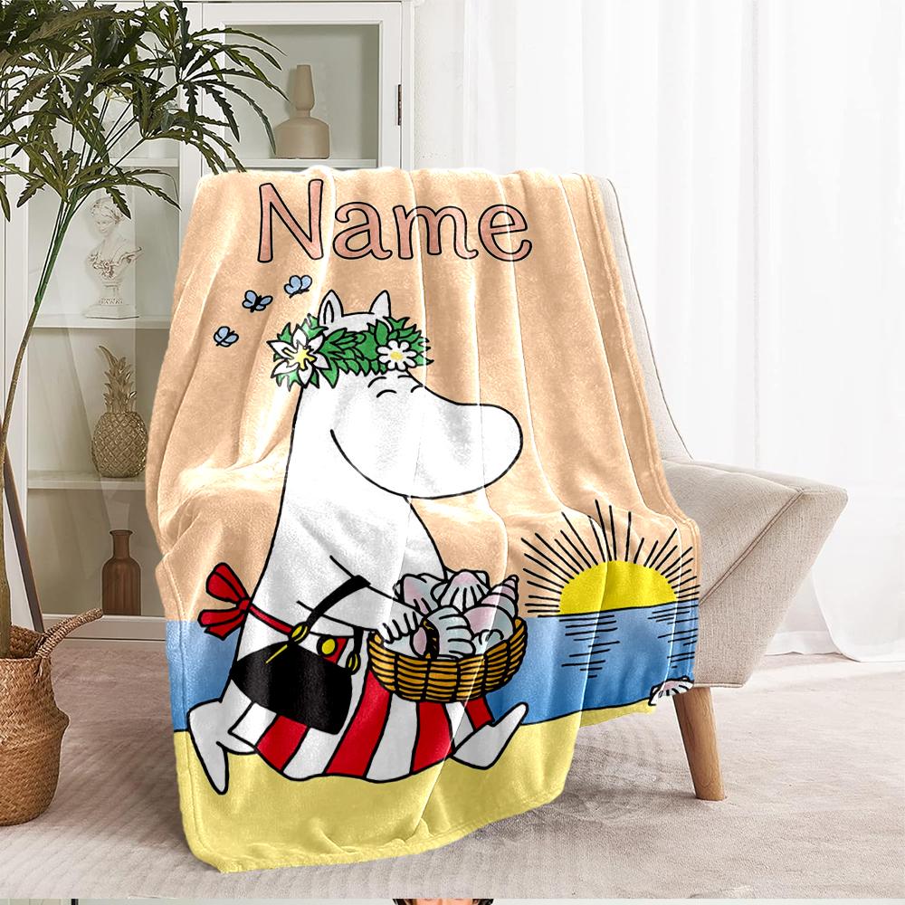 Custom Name Moomin Theme Printed Blanket - Perfect for Couch, Bed, Travel & Outdoor Use | Machine Washable, Cozy & Durable.