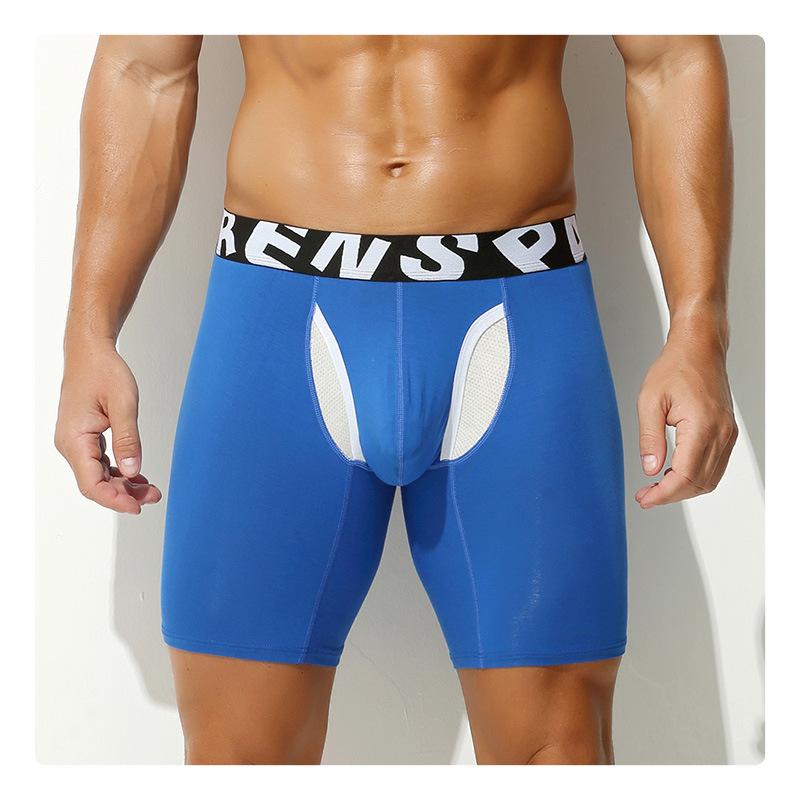 Men'S Boxers Briefs Fly Pouch Front Open Breathable Bulge Underwear Separated Dual Pouch Trunks Enhance Bulge Long Leg Boxers