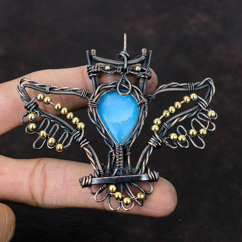 Smithsonite Pendant Copper Wire Wrapped Pendant Owl Gemstone Pendant Handmade Copper Jewelry Gift For Women Wire Wrapped Smithsonite Jewelry