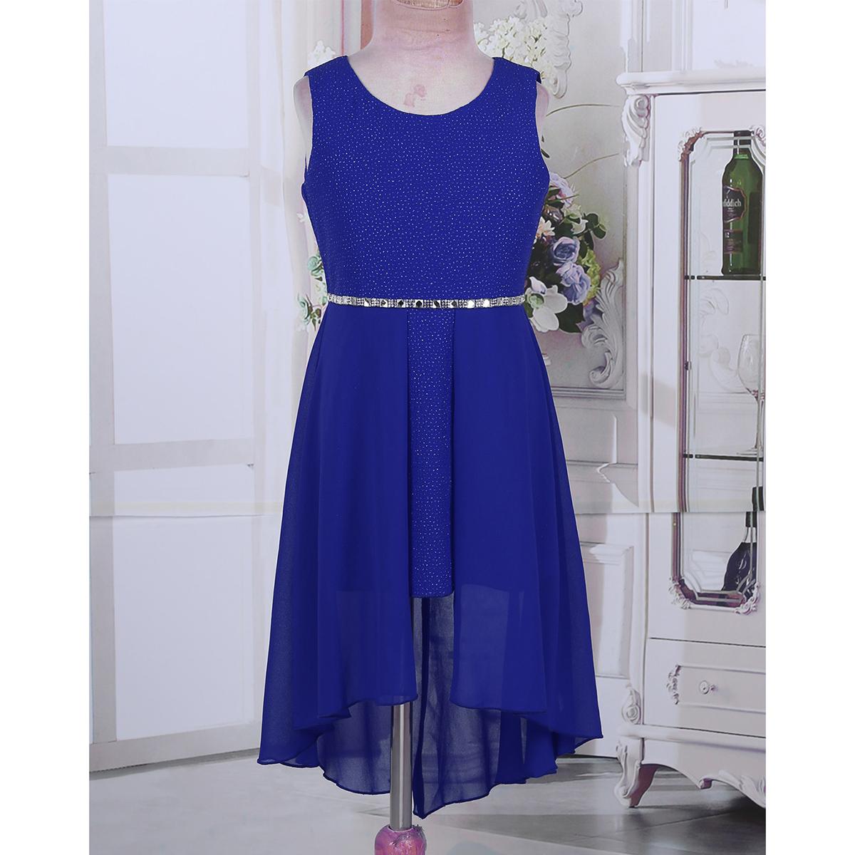 

Детское шифоновое платье с блестящими стразами на талии для девочек, платье с цветочным узором для девочек, пышное свадебное бальное платье на день рождения 14-16 Years синий