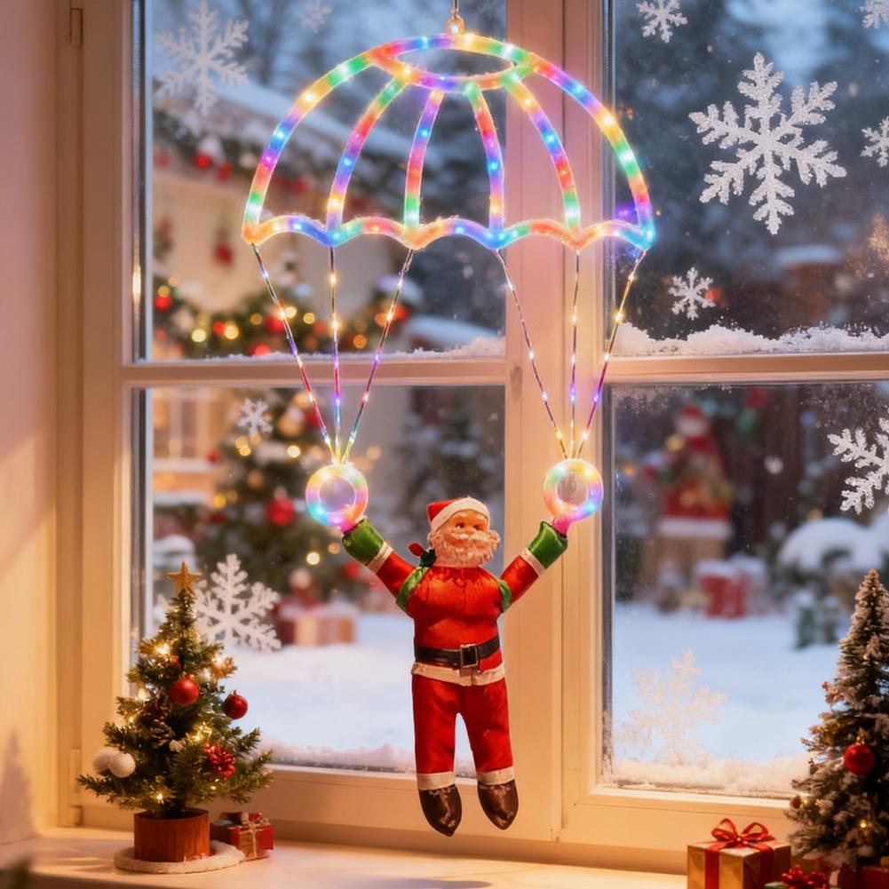 Christmas Parachute Light With Santa Claus 8 Mode Hanging Xmas Lamp For Roof Eave Porch Balcony Fence Tree Home Room Decor M1L1