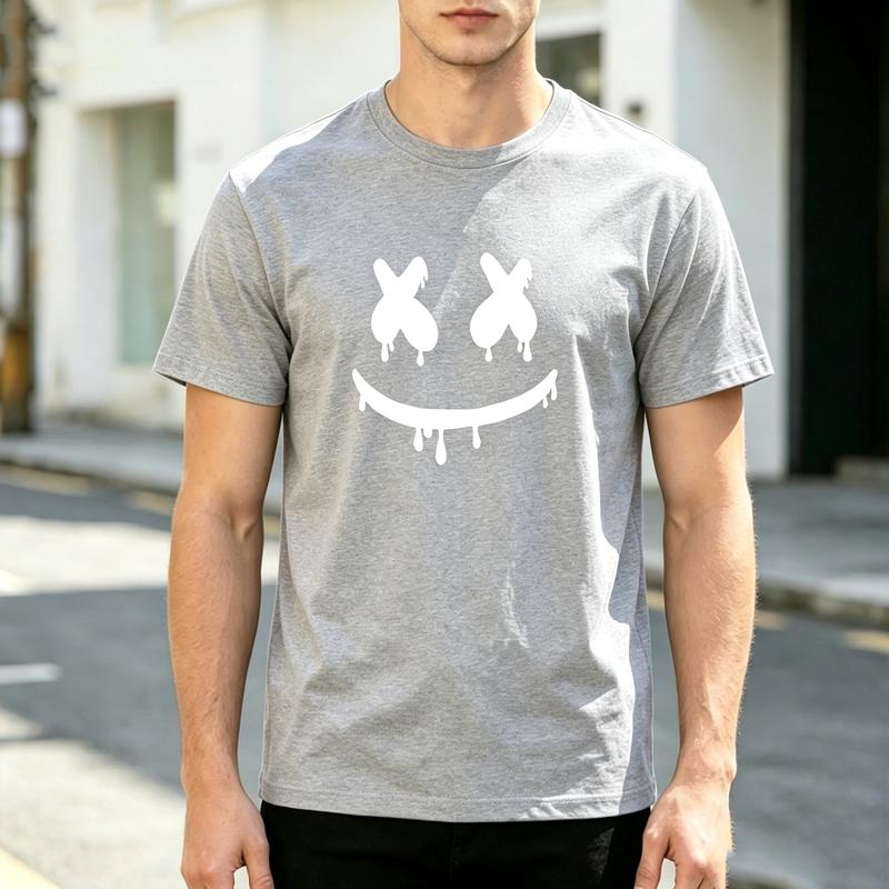 Grunge Smile Face Print T Shirt Soft Cotton Short Sleeve Top For Unisexs Edgy Streetwear Everyday Urban Fashion