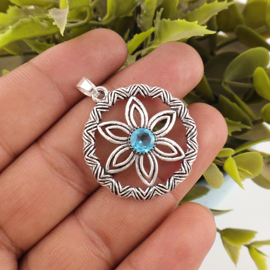 Swiss Blue Topaz Gemstone Pendant Jewelry, Handmade Gorgeous Silver Pendant , 925 Sterling Silver Jewelry For Wedding Gift