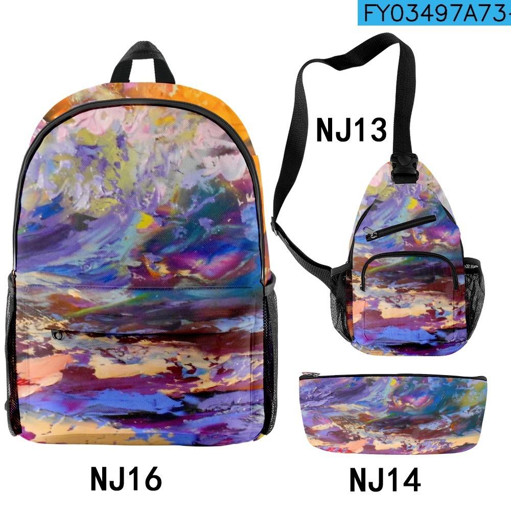Cravate tie dye graffiti peinture à l'huile classique Impression 3D Set de 3 pièces Sacs d'école pour élèves Sac à dos de voyage pour ordinateur portable Sac de poitrine Trousse à crayons