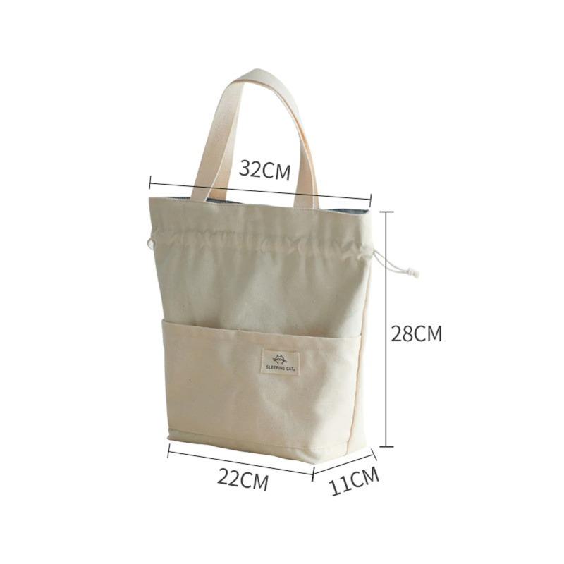 Drawstring Canvas Insulated Lunch Bag Thicken Aluminium Foil Thermal Bento Box Tote Cooler Handbags for Office Outdoor Picnic