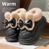 Cute Bowknot Faux Rabbit Fur Warm Snow Boots for Women Winter Thicken Plush Cotton Shoes Woman Thick Platform Fluffy House Shoes