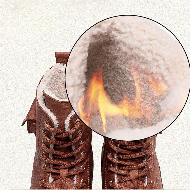 Johnature Winter Plüsch Warme Baumwollstiefel Echtes Leder Runde Zehen Dickbesohlte Kurze Damenstiefel