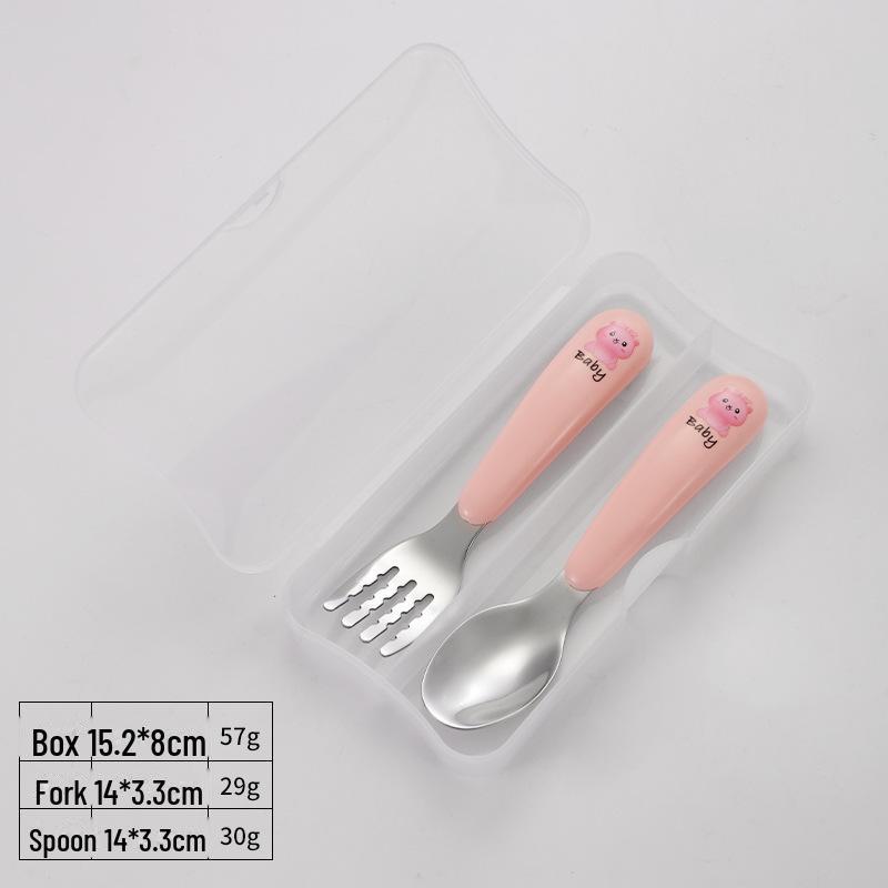 304 Stainless Steel Kids' Tableware Set: Cute Learning Chopsticks, Fork, Spoon - Portable 3-Piece Training Set