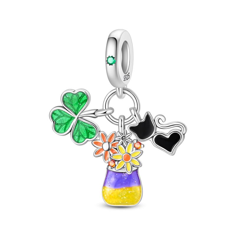 

925 silver oil painting black cat vase beads, suitable for personalized design of jewelry chains, as a gift women