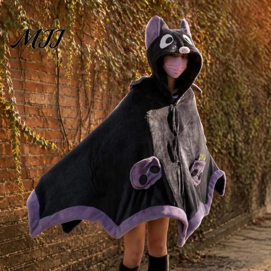 Soft Plush Cape Bat Blanket Hoodie for Adults, Cute Shark Fox Hooded Cape, Warm Wearable Cozy Halloween Cosplay Home Loungewear Themed