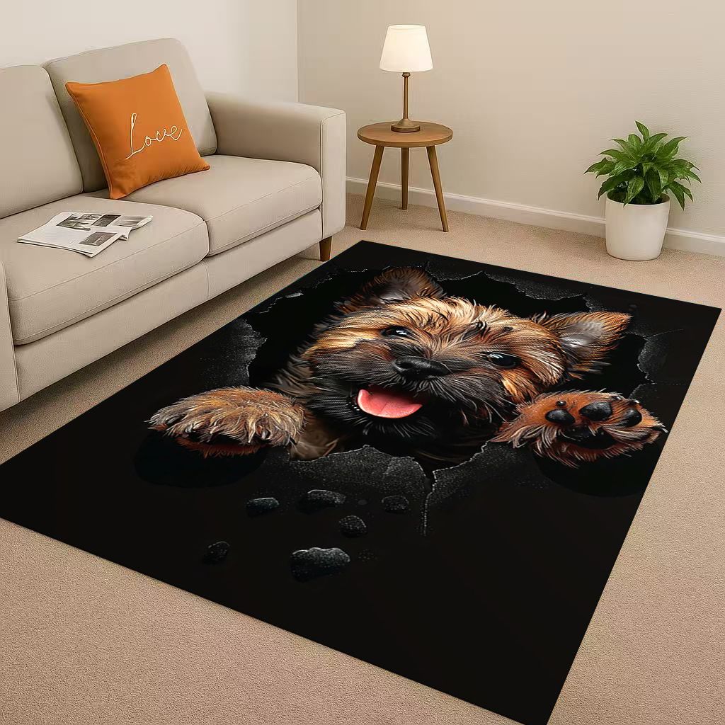 27 Stil Durchbrechende Wand 3D-Illusion Hund Welpe Wohnzimmer Rutschfester Teppich für Schlafzimmer Spielzimmer Sofa, Heimdekoration Fußmatte