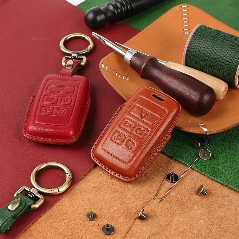 Interior Mouldings Handmade Leather Car Key Case Cover for Land Rover Range Rover Sport A9 Discovery 2 3 4 Sport For Jaguar XF A