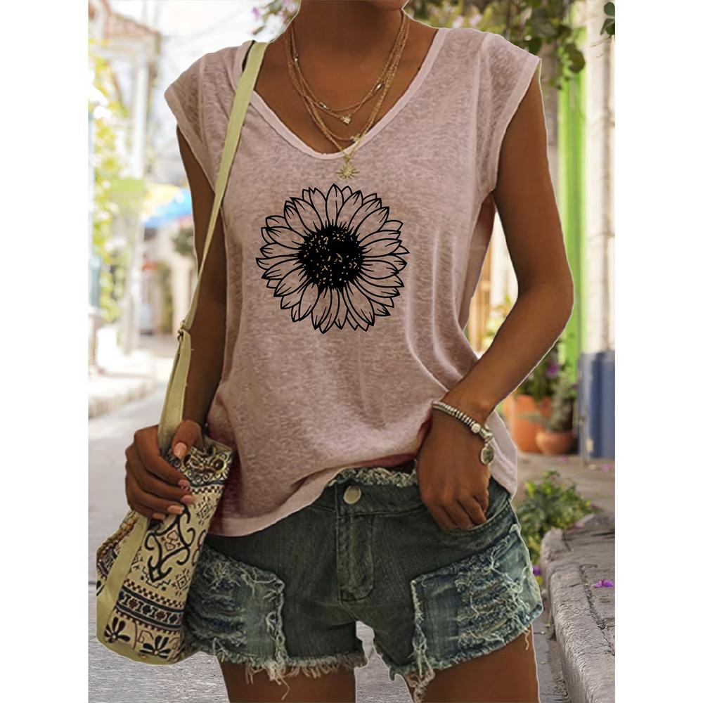 Summer New Women Tank Tops Floral Camisole Women Fashion V-Neck Short Sleeve Tanks Top T shirt Female Tops Tees Y2K Vest Large
