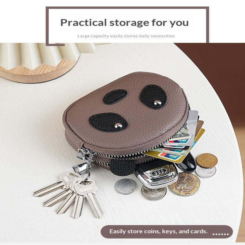 Creative Double Layer Coin Purse Panda Shape Multifunctional Key Bag Zipper Portable Small Handbag