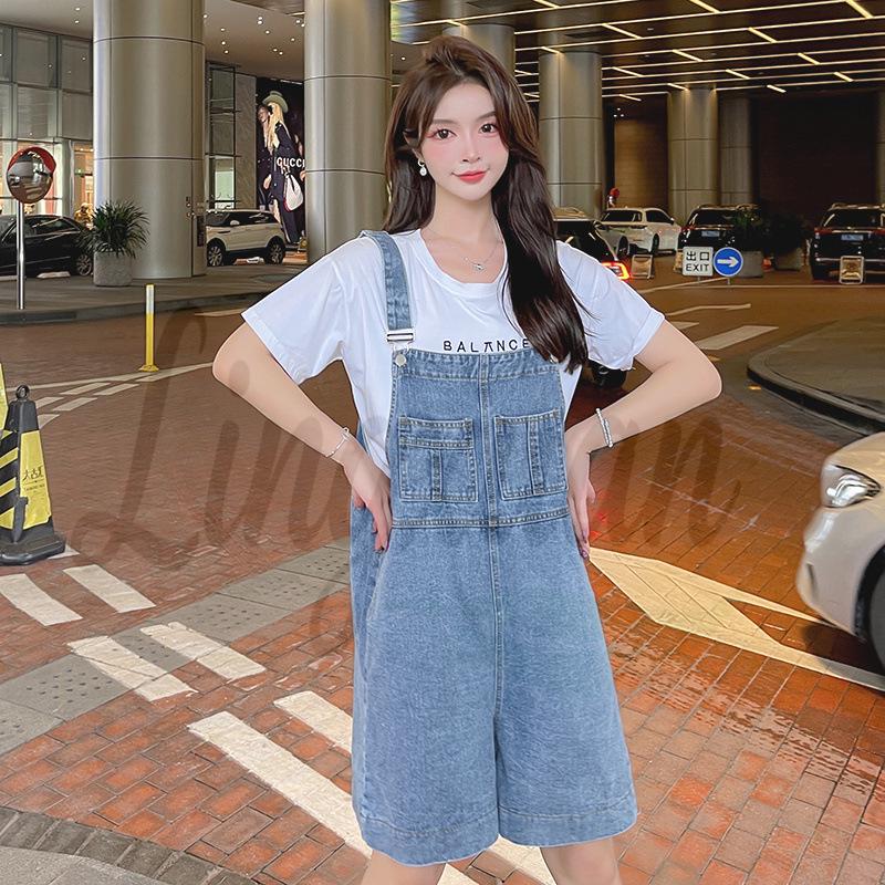 Women s Summer Loose Retro Denim Overalls - Korean Style XL