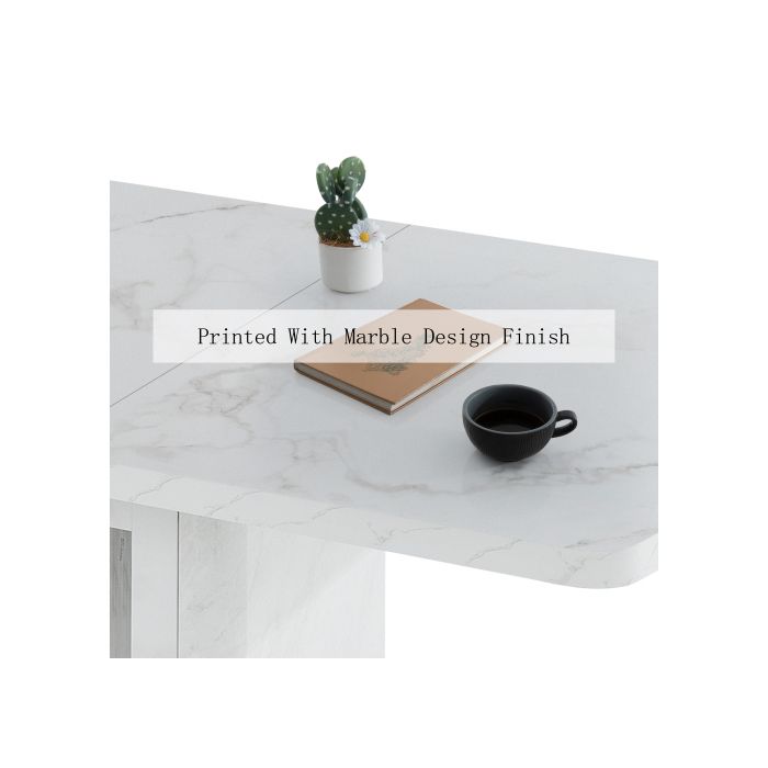 Table À Manger Rectangulaire Moderne, 120 Cm À 160 Cm, Extensible, Avec Plateau En Marbre Blanc Imprimé