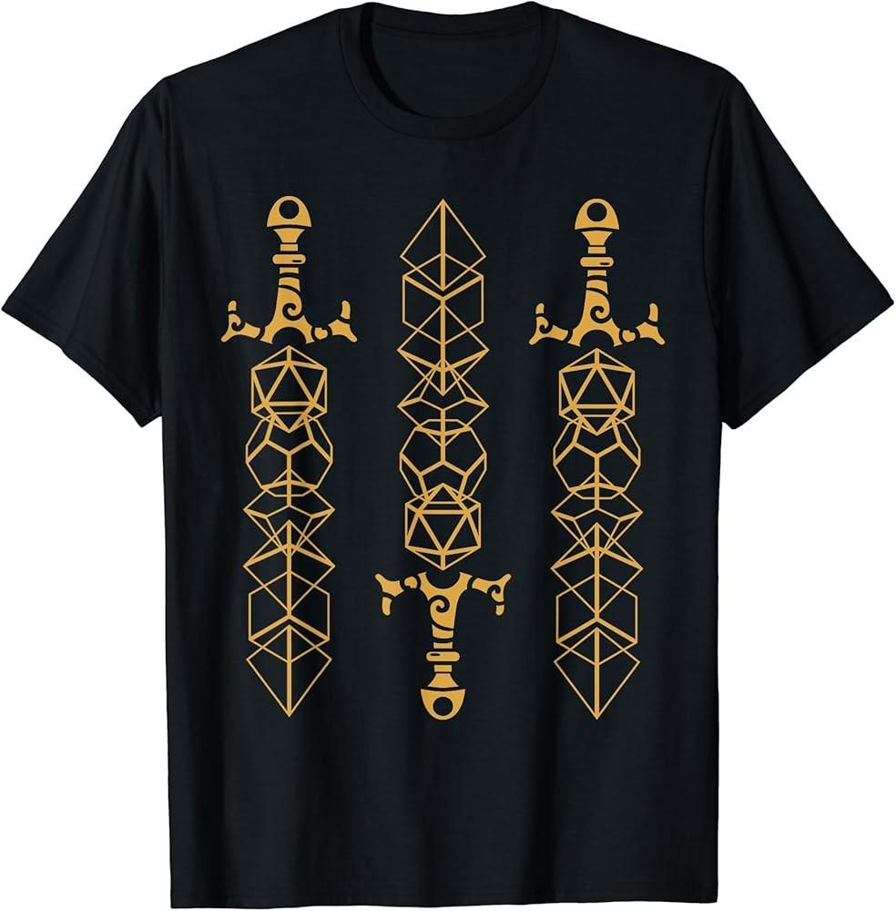 Minimalist Polyhedral Dice Set Sword Nerdy D20 TShirt Unisex T-Shirt L