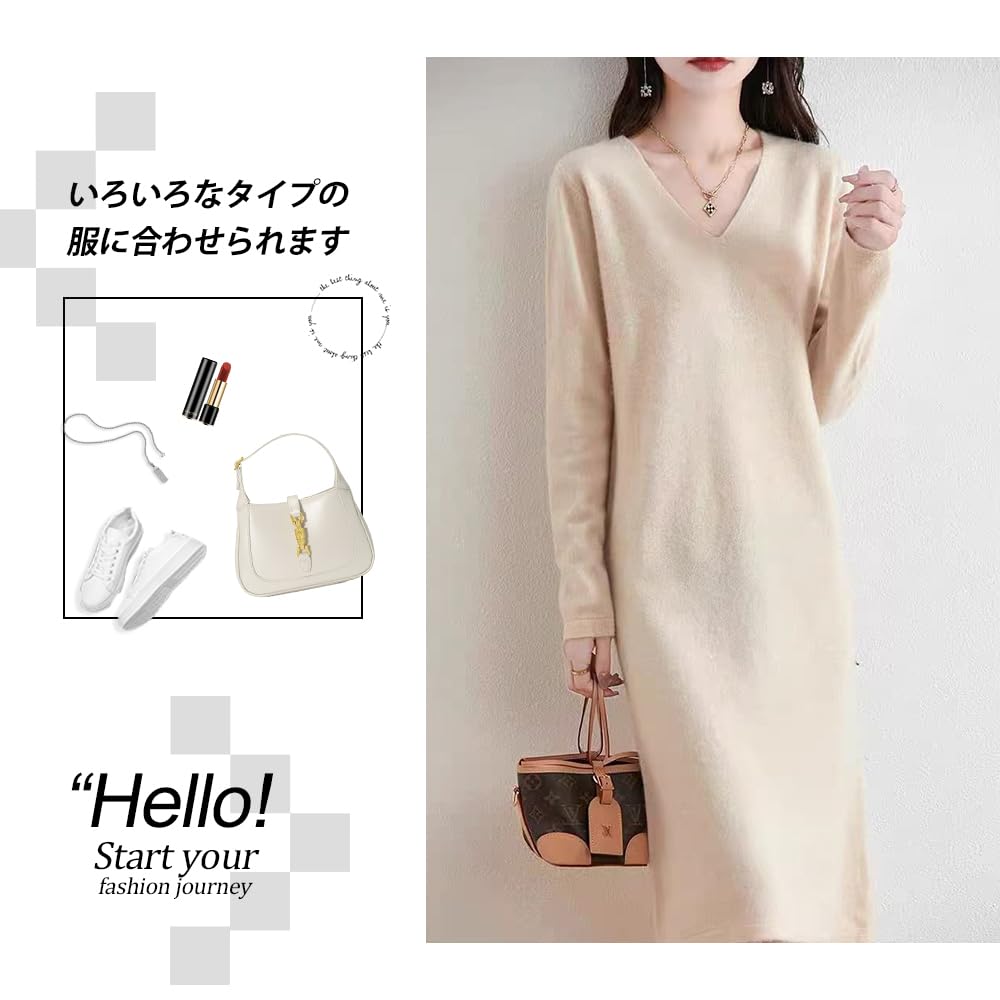 Vestido de Tricô de Lã PHOLEEY com Mangas Longas e Perfeito para o Outono e Perfeito para o Trabalho ou Encontros Feminino 100% Gola V, Mangas, Fendas, Inverno,