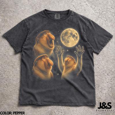 Three Proboscis Monkey Moon Shirt, Funny Retro Monkey Graphic Tee, Vintage Wildlife Meme Tshirt, Weird Animal Lover Gift