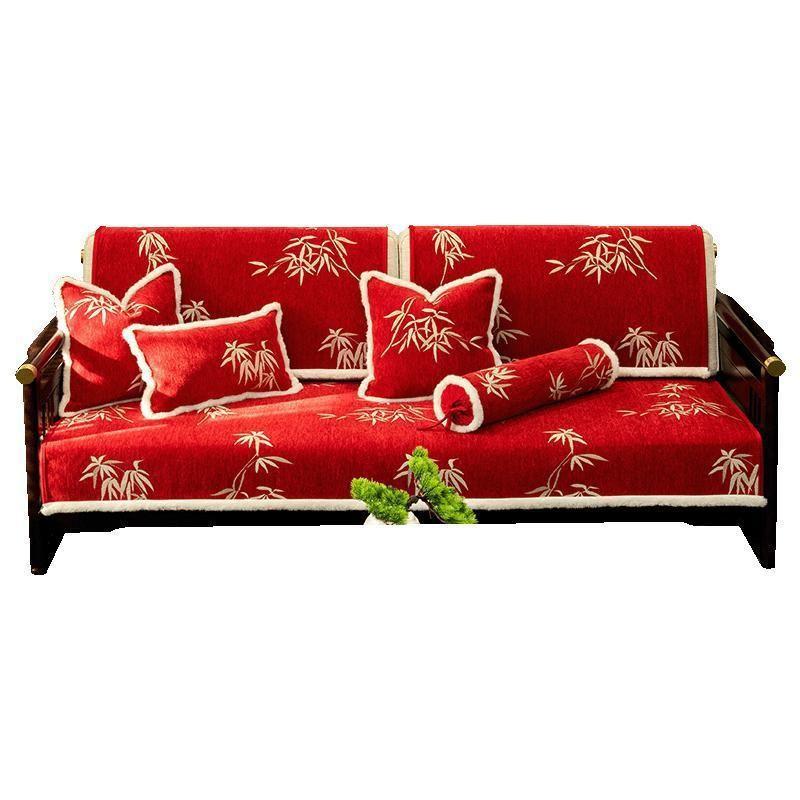 New Chinese Sofa Cushion, New National Tide Red High-End Solid Wood Sofa Cover, Universal Non-Slip Seat Cushion In All Seasons