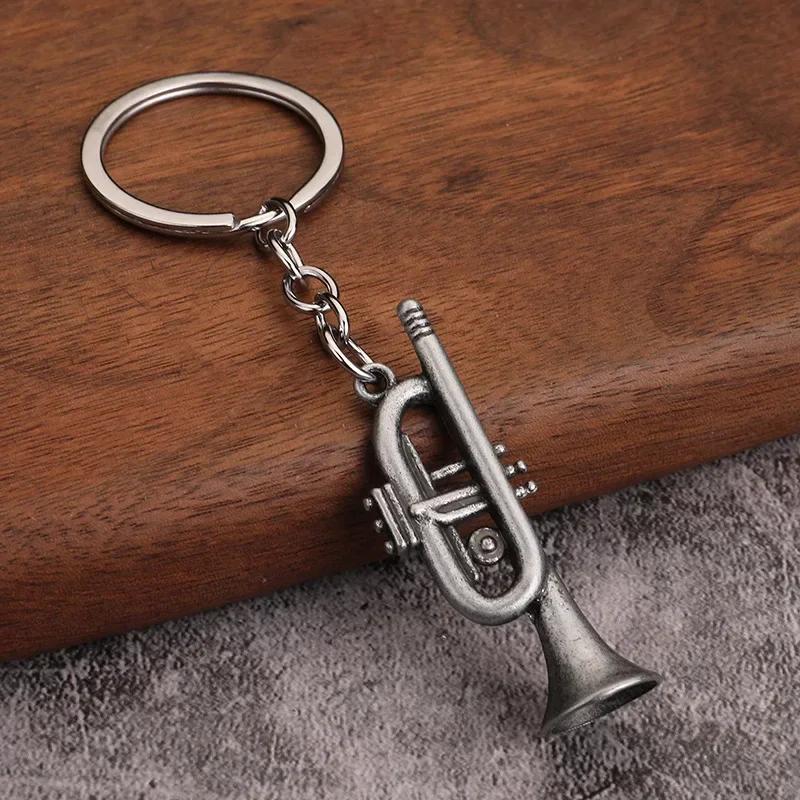 Music Small Gift Men and Women Keyrings Mini Retro Musical Instrument Metal Keychain Pendant