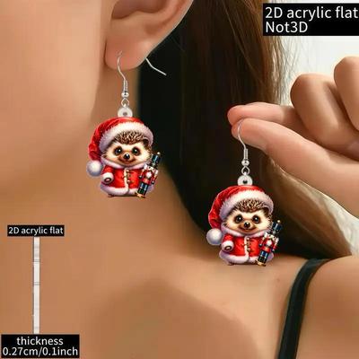 Charming Hedgehog Christmas Acrylic Earrings: Versatile Cartoon Animal Design
