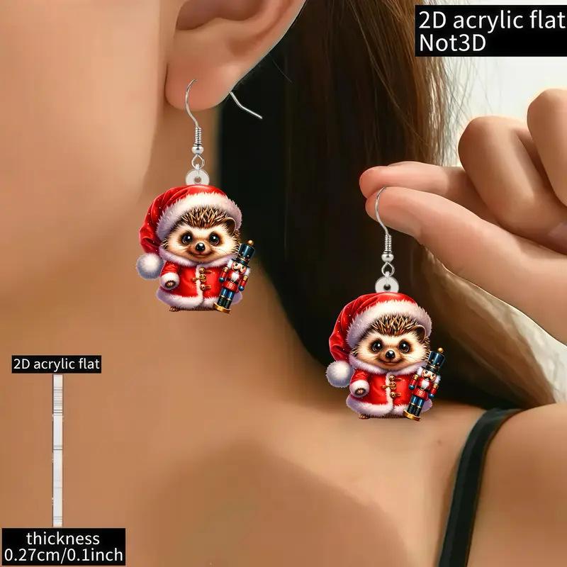 Очаровательные рождественские акриловые серьги-ежики: Универсальный дизайн с мультяшными животными