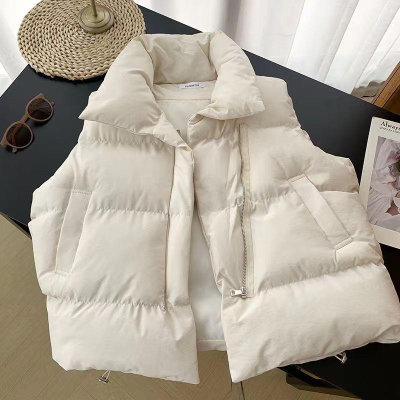 Women's Loose Fit Down Cotton Vest - Korean Style Spring/Autumn 2025 Sleeveless Stand Collar Gilet