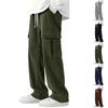 Men's Corduroy Cargo Pants Elastic Waist Drawstring Wide Leg Casual Trousers