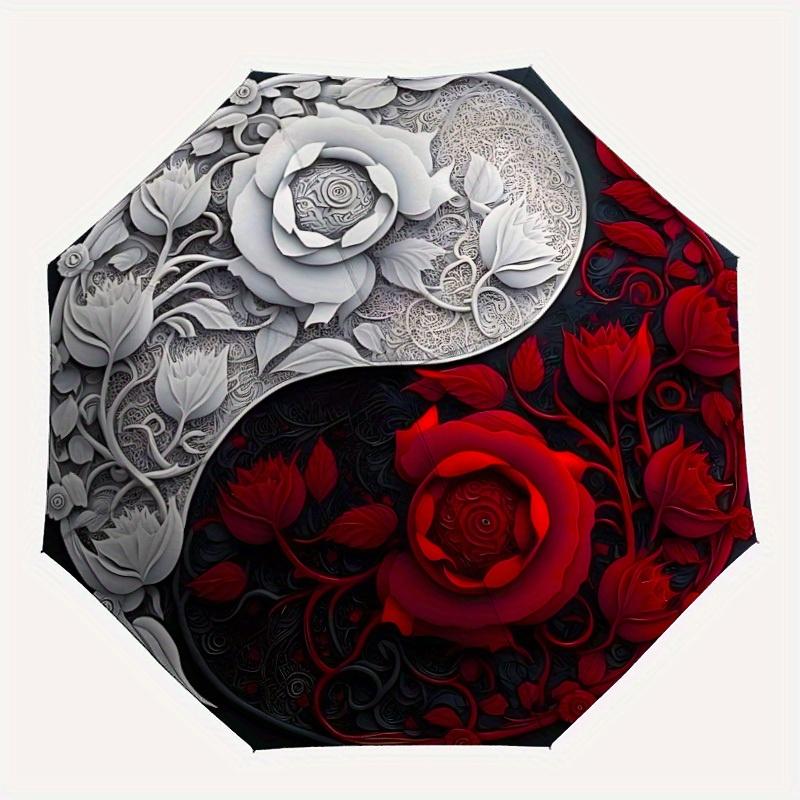 

1pc Yin-Yang Roses Automatic Open, Sturdy Iron Frame, Compact Folding Design, All-Season Portable Umbrella for Women & Men yy250801046