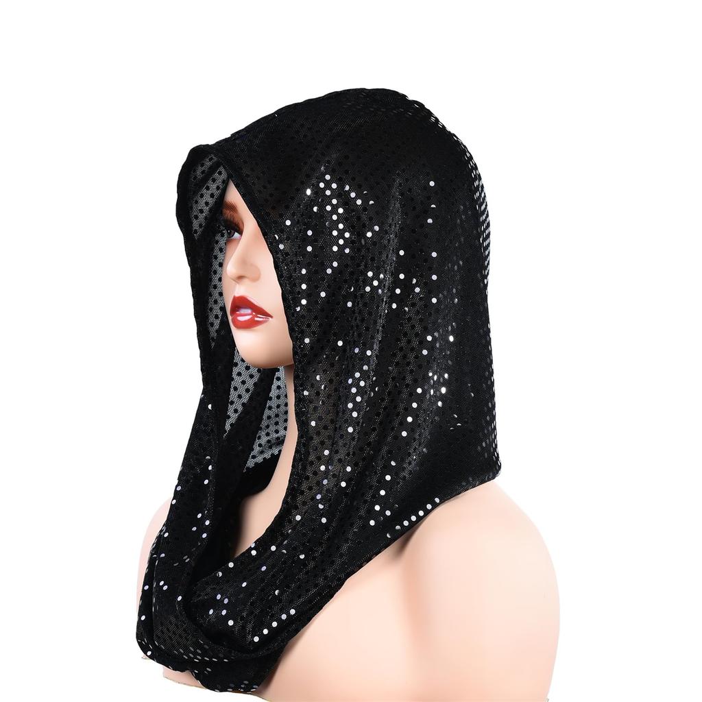 Women's Sequin Hooded Headscarf Head Wraps Fashion Skullies for Party Daily Wear