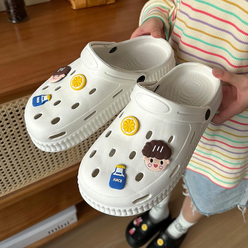 Summer New Couple Beach Sandals Breathable Hole Shoes Thick Sole Hollow Outer Slippers Women