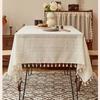 European Retro Cotton Linen Tablecloth Line Tassel Dining Table Dustproof Decorative Cover Cloth Kitchen Restaurant Party Desktop Protective Cover