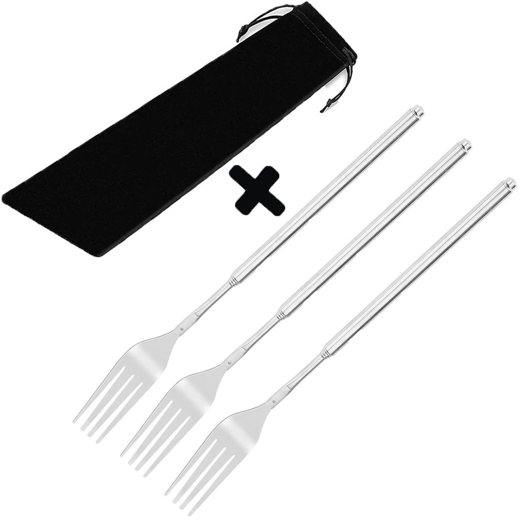 Magische Teleskopgabel mit Samtbeutel | Erweitert von 22 cm auf 64,5 cm Edelstahl-Besteckset für BBQ, Abendessen & Streiche | Einzigartig