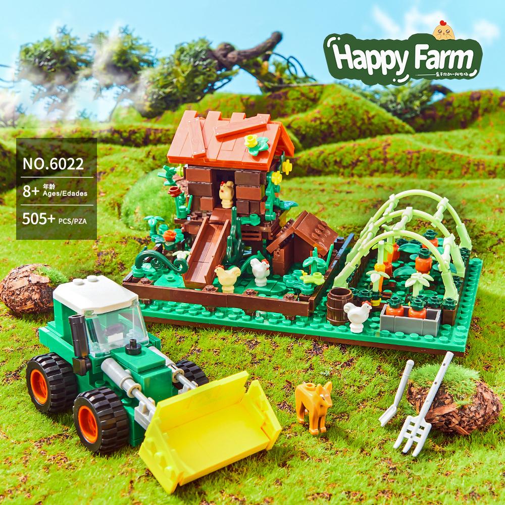 Happy Ranch MOC Building Block Set Toys Playsets Farm Scene Block Bricks Toys Playsets Pigsty Agricultural Operation Vehicles Compatible With