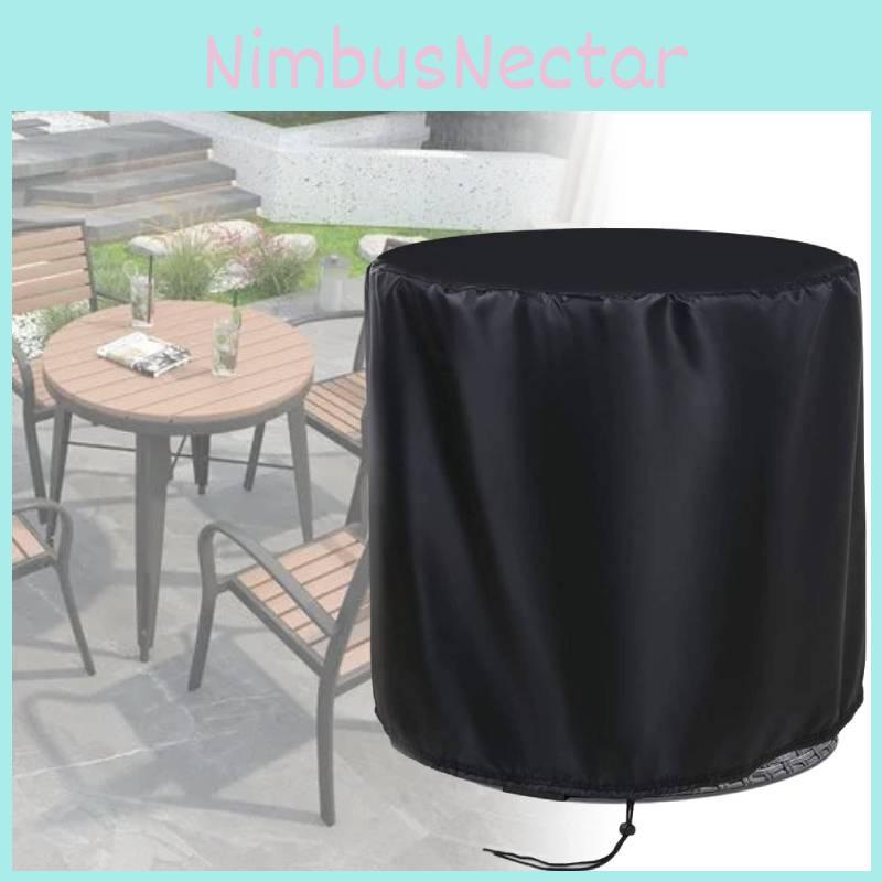 Durable Black Oxford Round Table Cover For Outdoor Patio Rain Dust Wind Protection