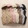 Women's Petite Hooded Lightweight Down Jacket, Autumn/Winter, Diamond Pattern, White Duck Down, Short Style.
