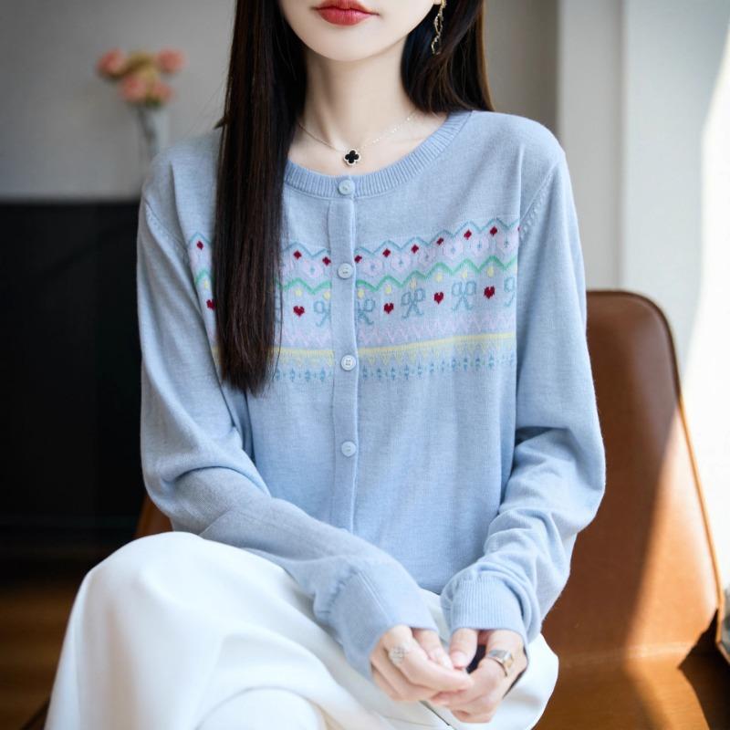 Kammgarn-Jacquard-Cardigan Damen Herbst und Winter neu Schleife Strickjacke sanfter Stil Design kurz