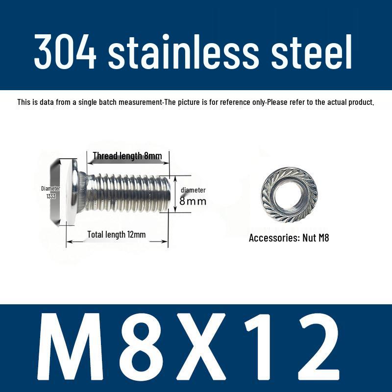 

M8 304 Stainless Steel Carriage Bolt Set - Flat Head, Square Neck
