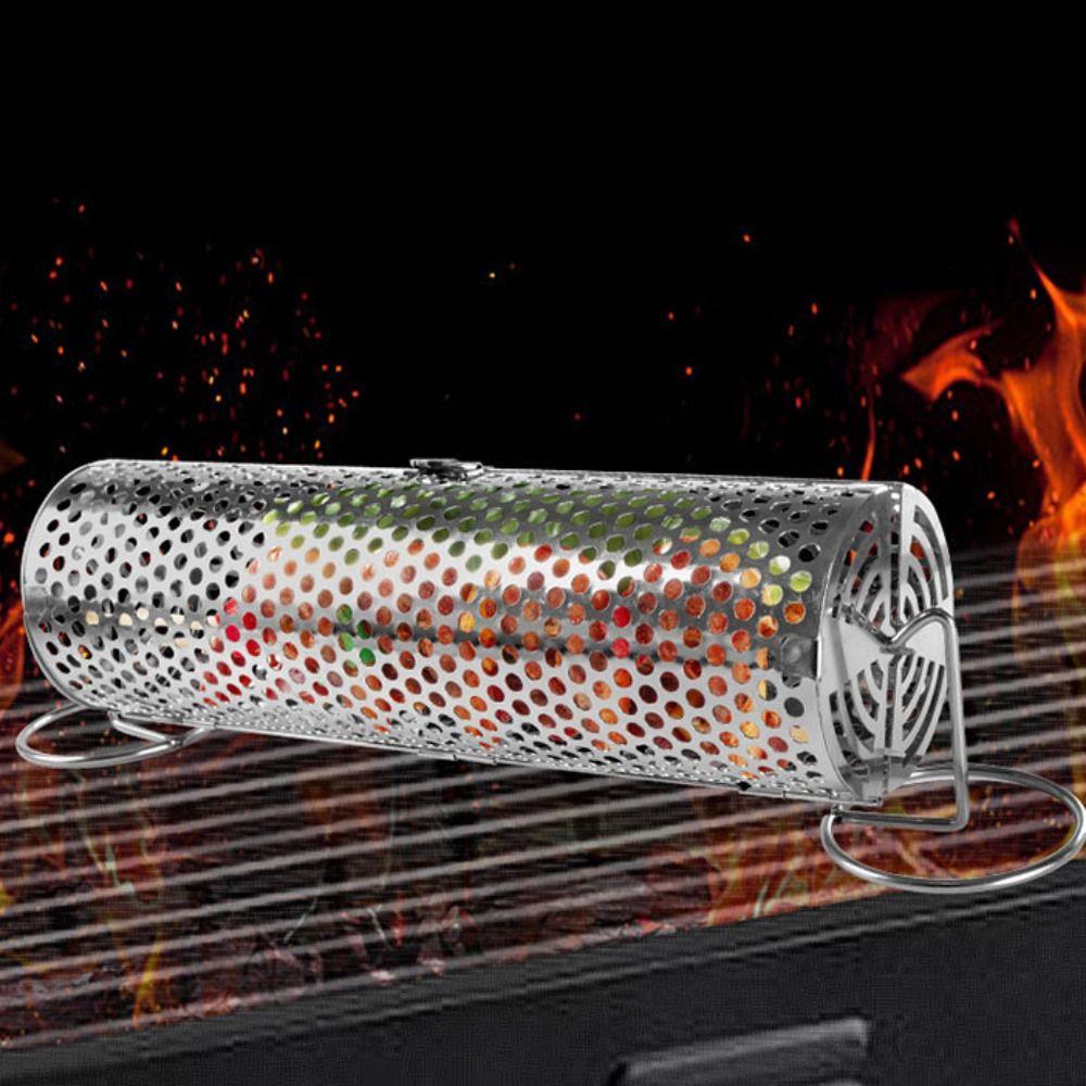 Stainless Steel Barbecue Cage Cylinder Barbecue Grill Tube Net Portable BBQ Basket  Party
