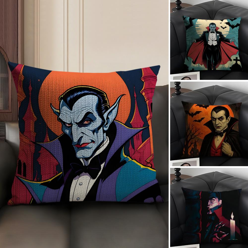 DDracula Horror Movie Cushion Cover Natural Linen Organic Fabric DoubleSided Printing Sofa Home Decor Gift Pillow Case
