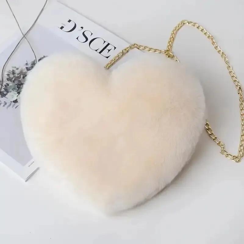 Chic plush heart shaped chain crossbody bag-stylish shoulder bag for everyday glam-durable & soft, perfect gift idea for bamboo