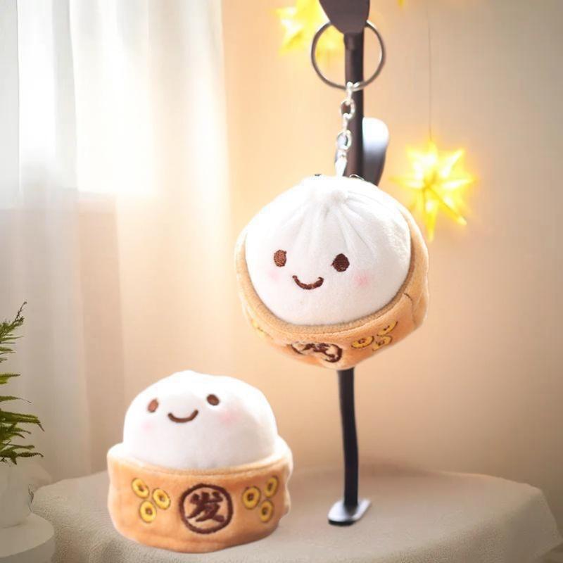Soft Little Bun Keychain Kawaii Fluffy Xiaolongbao Keyring Simulation Food Cartoon Plush Pendant Gift