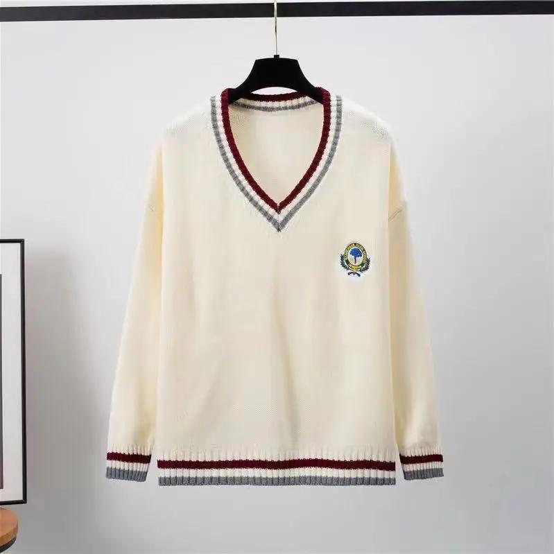 New  Japanese Preppy Pullover JK Sweater Loose Casual Long Sleeves Student Long-sleeved Knit V-neck Pullover School Uniform