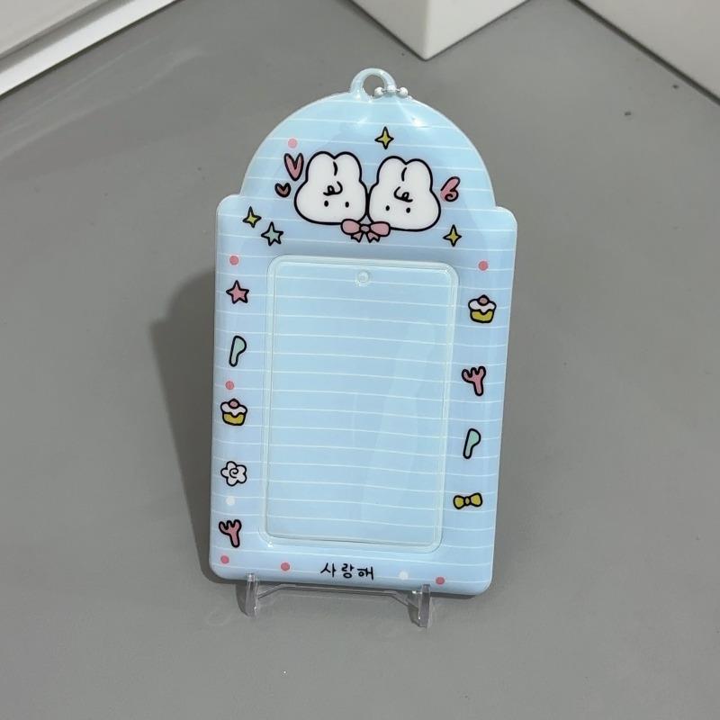 Kawaii Kanin PVC Fotoram för 3 tums Kpop Idol Kort Hållare Polaroid Fotokort Fickor ID-kort Skyddsfodral Väska Hänge
