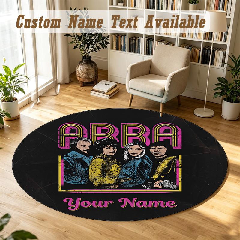 Round Rug Custom NameABBA Pattern Non Slip Carpet Home Floor Decor