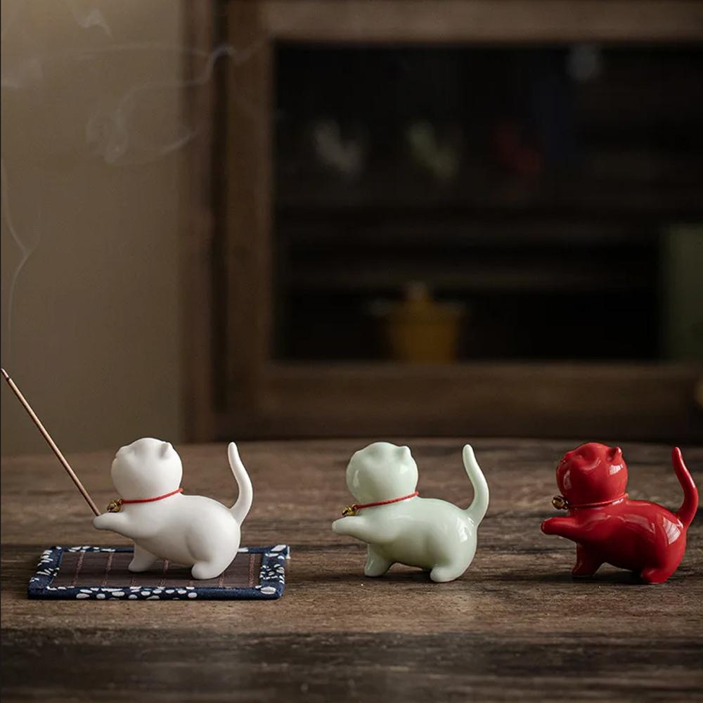1PCS Cute Incense Burne Mini Lovely Cat Ceramic Decorative Incense Burner Incense Stick Holder Home Decor Gifts-Without Incense 7