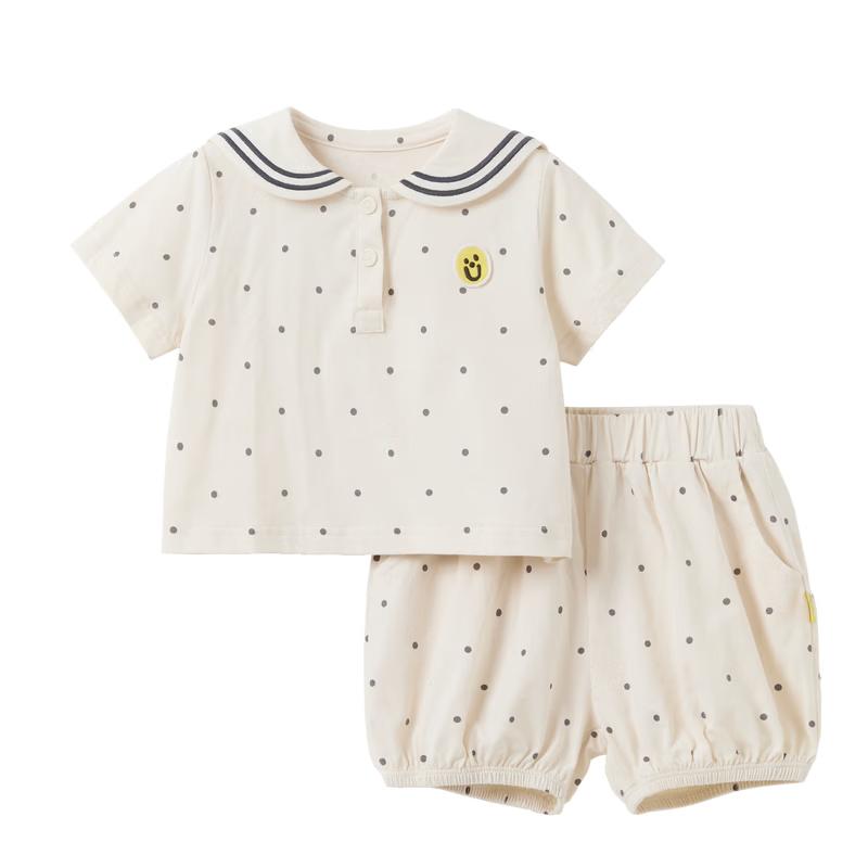 Baby Summer Navy Collar Plaid & Polka Dot Set 90cm