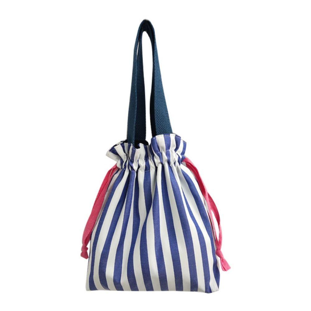Stripes Drawstring Organizer Bag Top Handle Handheld Coin Purse Cosmetic Storage Pouch  Picnic