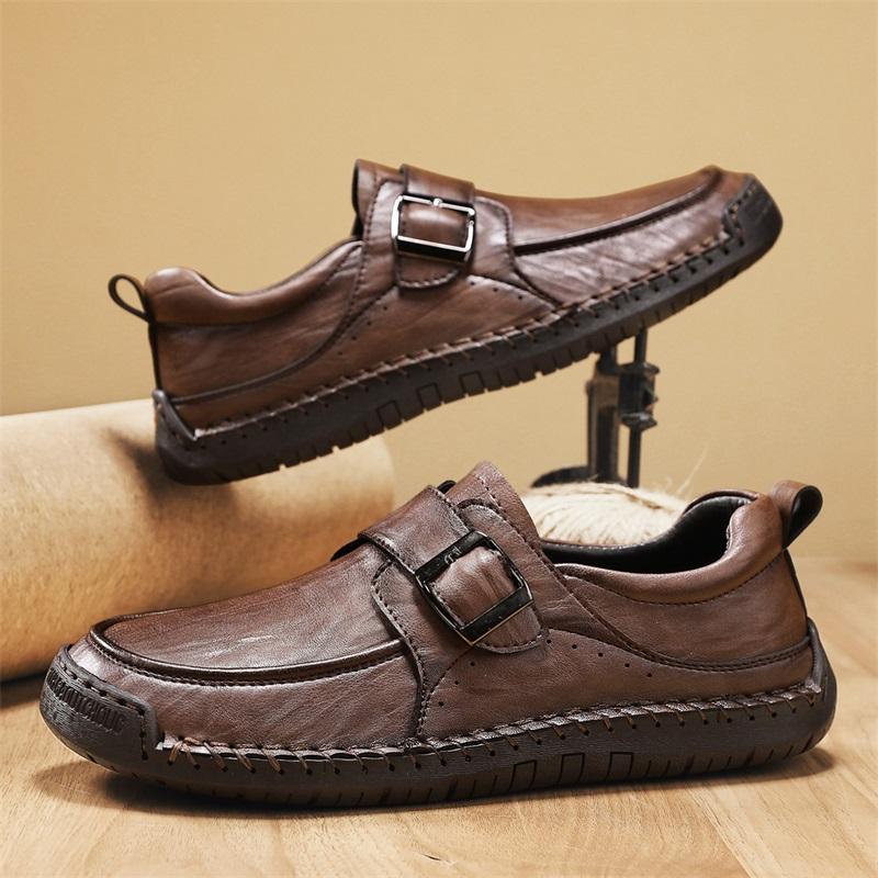 Men's Leather Shoes Slip on Casual Sneakers Flats Walking Shoes